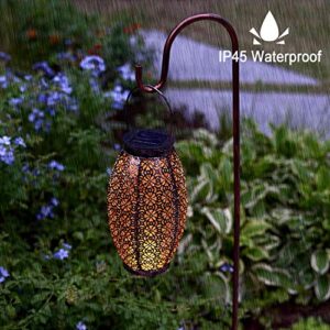 2 Pack Solar Lanterns Outdoor Hanging Lights Decorative Outdoor Decorations for Patio Garden Yard Porch. Unique Gifts for Women Gardening.(Bronze)