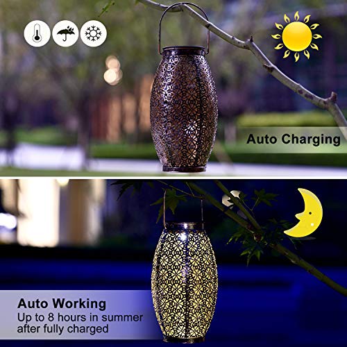 2 Pack Solar Lanterns Outdoor Hanging Lights Decorative Outdoor Decorations for Patio Garden Yard Porch. Unique Gifts for Women Gardening.(Bronze)