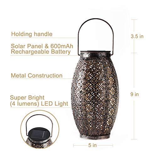 2 Pack Solar Lanterns Outdoor Hanging Lights Decorative Outdoor Decorations for Patio Garden Yard Porch. Unique Gifts for Women Gardening.(Bronze)