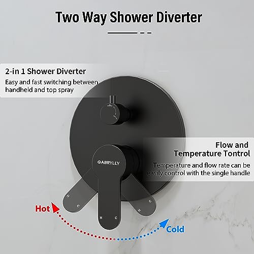 Gabrylly Shower System Black, 12 Inch Shower Faucet Set with Rain Shower Head and Handheld, Rainfall Shower Combo Set with Shower Valve Kit