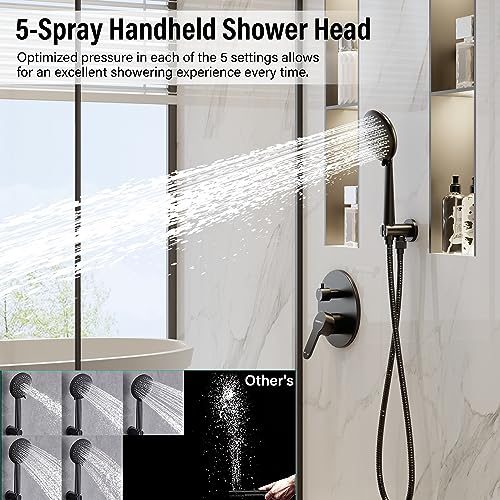 Gabrylly Shower System Black, 12 Inch Shower Faucet Set with Rain Shower Head and Handheld, Rainfall Shower Combo Set with Shower Valve Kit