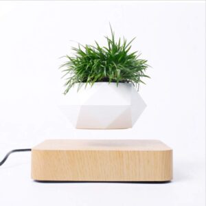 dressplus new magnetic levitation air bonsai pot,creative mini sky-garden rotating flower pot planter, for home & garden desk decoration and gifts (light wooden color)