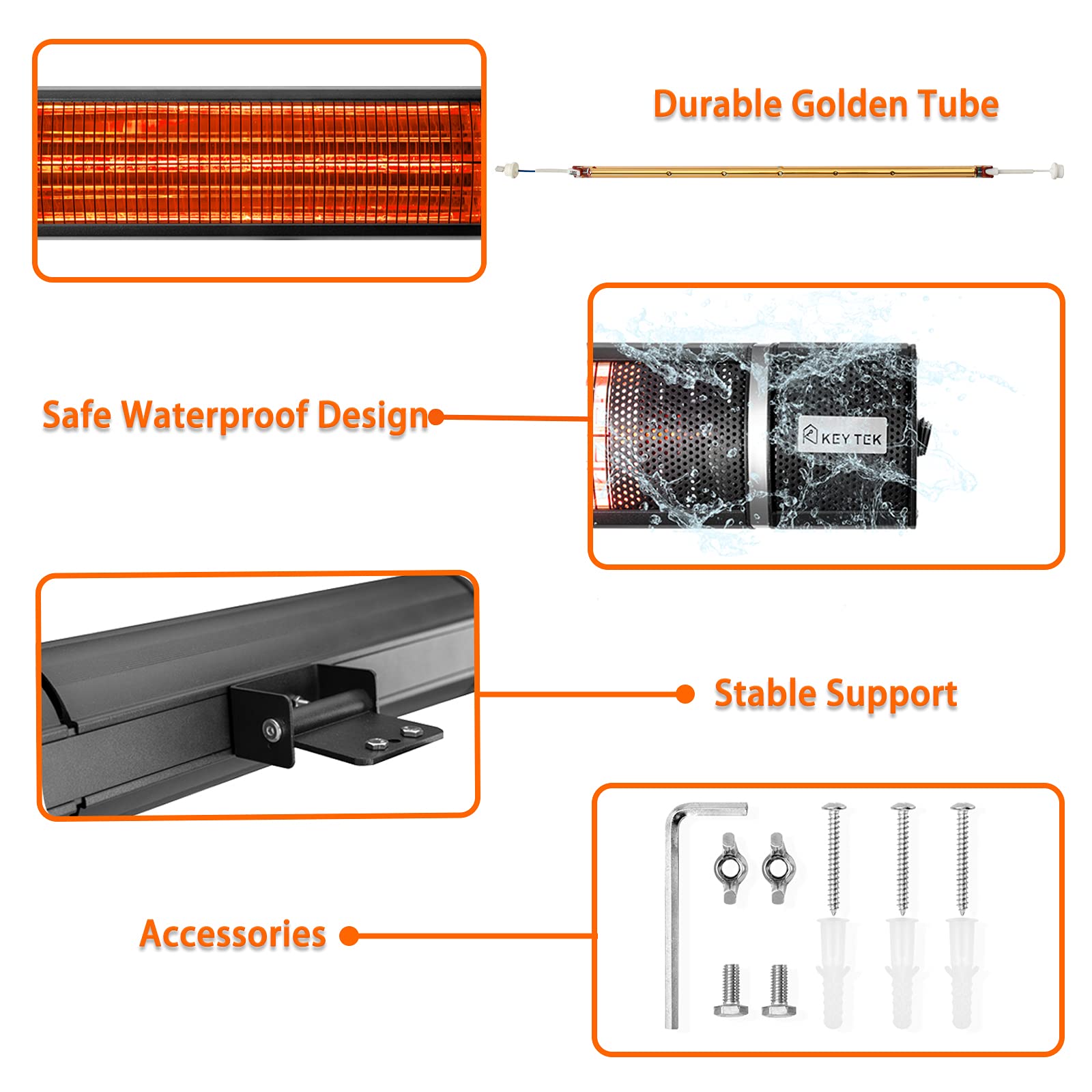 Wall-Mounted Patio Heater for Outdoor Use Electric Infrared Heaters 1500w with 3 Level ,Waterproof Space Patio Heaters, Remote Control, Black