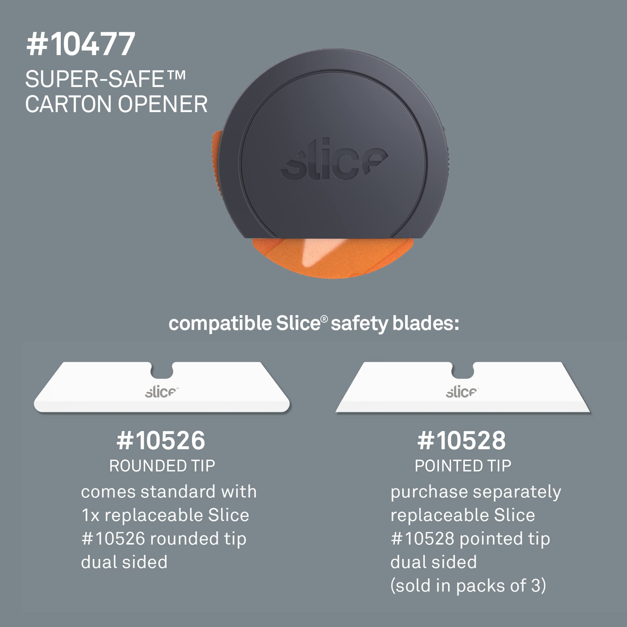 Slice 10477 Super-Safe Carton Cutter, Retracting Blade Guard, Finger-Friendly Blade, Easy Grip, Lasts 11x as Long as Metal, 1 Pack