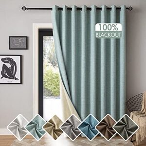 miulee 100% blackout curtain linen textured for sliding patio door/bedroom/living room thermal insulated room divider curtain 1 panel 100" wide x 84" long seafoam green