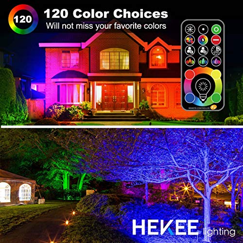 HEKEE LED Flood Light Outdoor, 40W RGB Color Changing 4000 Lumens FloodLight, DIY Strobe Mode, 120 Colors Uplight, Timing, RGBW 2700K Warm White, IP66 Waterproof Spotlight (2 Pack)