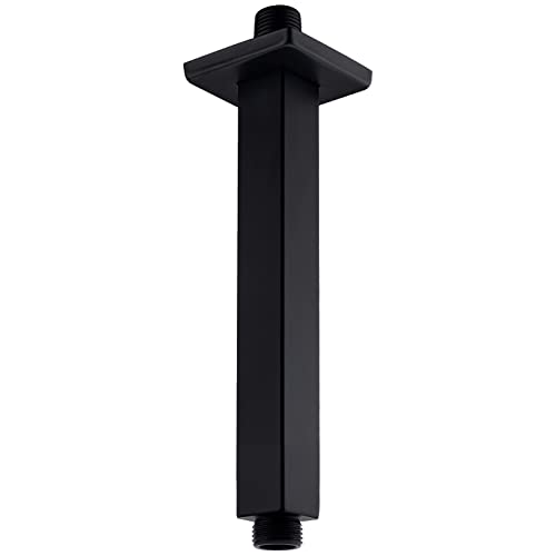 Anpean 8 Inch Square Ceiling Mounted Shower Arm and Flange, Matte Black