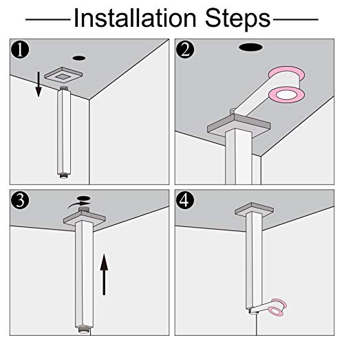 Anpean 8 Inch Square Ceiling Mounted Shower Arm and Flange, Matte Black