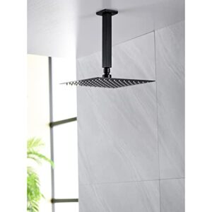 Anpean 8 Inch Square Ceiling Mounted Shower Arm and Flange, Matte Black