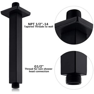 Anpean 8 Inch Square Ceiling Mounted Shower Arm and Flange, Matte Black