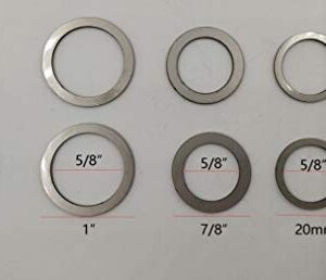 Winbyoan Saw Blade Bushing Set Saw Blade Adapter Ring, 1 Inch to 20 mm, 1 Inch to 5/8 Inch, 7/8 Inch to 5/8 Inch, 20 mmto 5/8 Inch, 5/8 Inch to 1/2 Inch, Pack of 10
