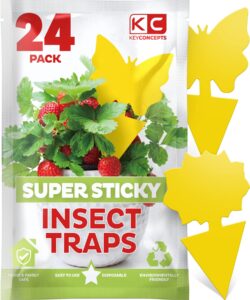 fruit fly traps indoor (shapes, 24-pack), yellow sticky traps for gnats, gnat killer for indoor - fruit fly trap for kitchen - fungus gnat traps house plants, yellow sticky fly traps