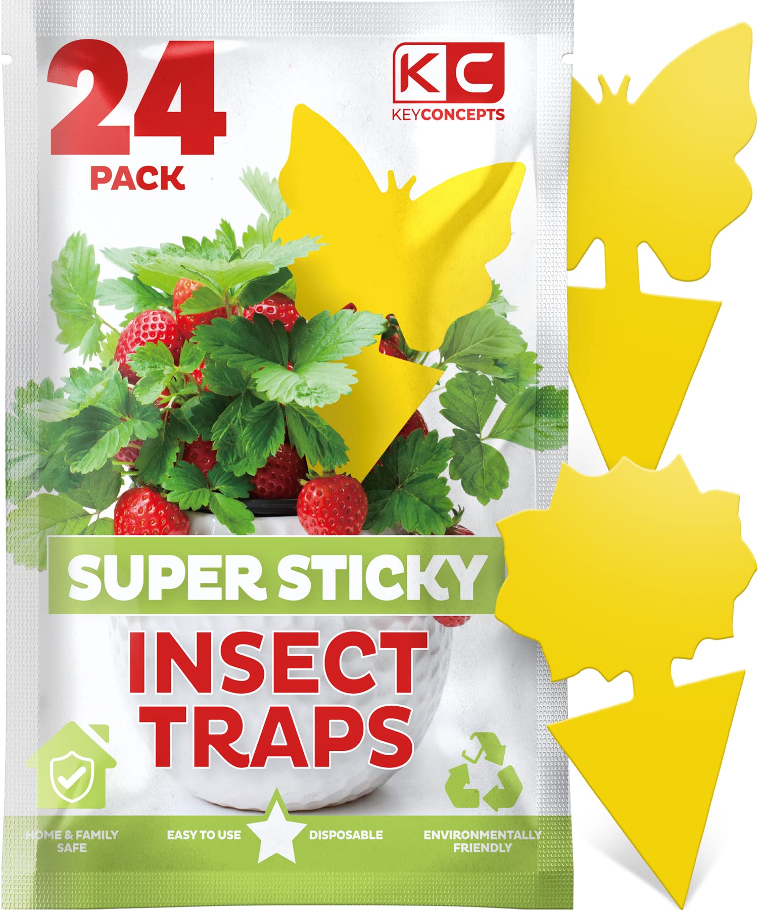 Fruit Fly Traps Indoor (Shapes, 24-Pack), Yellow Sticky Traps for Gnats, Gnat Killer for Indoor - Fruit Fly Trap for Kitchen - Fungus Gnat Traps House Plants, Yellow Sticky Fly Traps