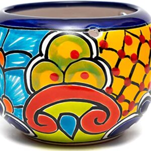 Enchanted Talavera Ceramic Succulent Pot Small Flower Planter Cactus Bonsai Pot W/Drainage & Hanging Holes Home Garden Office Desk Décor Gift (Small 4.5" x 4", Cobalt)