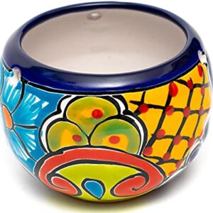 Enchanted Talavera Ceramic Succulent Pot Small Flower Planter Cactus Bonsai Pot W/Drainage & Hanging Holes Home Garden Office Desk Décor Gift (Small 4.5" x 4", Cobalt)