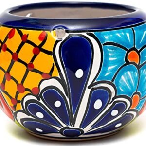 Enchanted Talavera Ceramic Succulent Pot Small Flower Planter Cactus Bonsai Pot W/Drainage & Hanging Holes Home Garden Office Desk Décor Gift (Small 4.5" x 4", Cobalt)