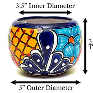 Enchanted Talavera Ceramic Succulent Pot Small Flower Planter Cactus Bonsai Pot W/Drainage & Hanging Holes Home Garden Office Desk Décor Gift (Small 4.5" x 4", Cobalt)