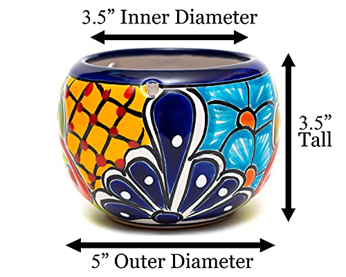 Enchanted Talavera Ceramic Succulent Pot Small Flower Planter Cactus Bonsai Pot W/Drainage & Hanging Holes Home Garden Office Desk Décor Gift (Small 4.5" x 4", Cobalt)