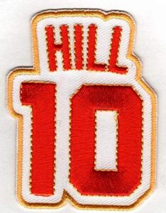 tyreek hill no. 10 patch - jersey number football sew or iron-on embroidered patch 2 1/4 x 2 3/4"