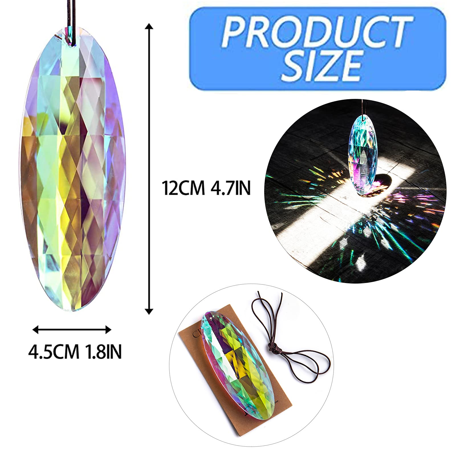 H&D HYALINE & DORA Rainbow Crystal Drop Prism Suncatcher Hanging Pendant Ornament Window Sun Catcher,120mm