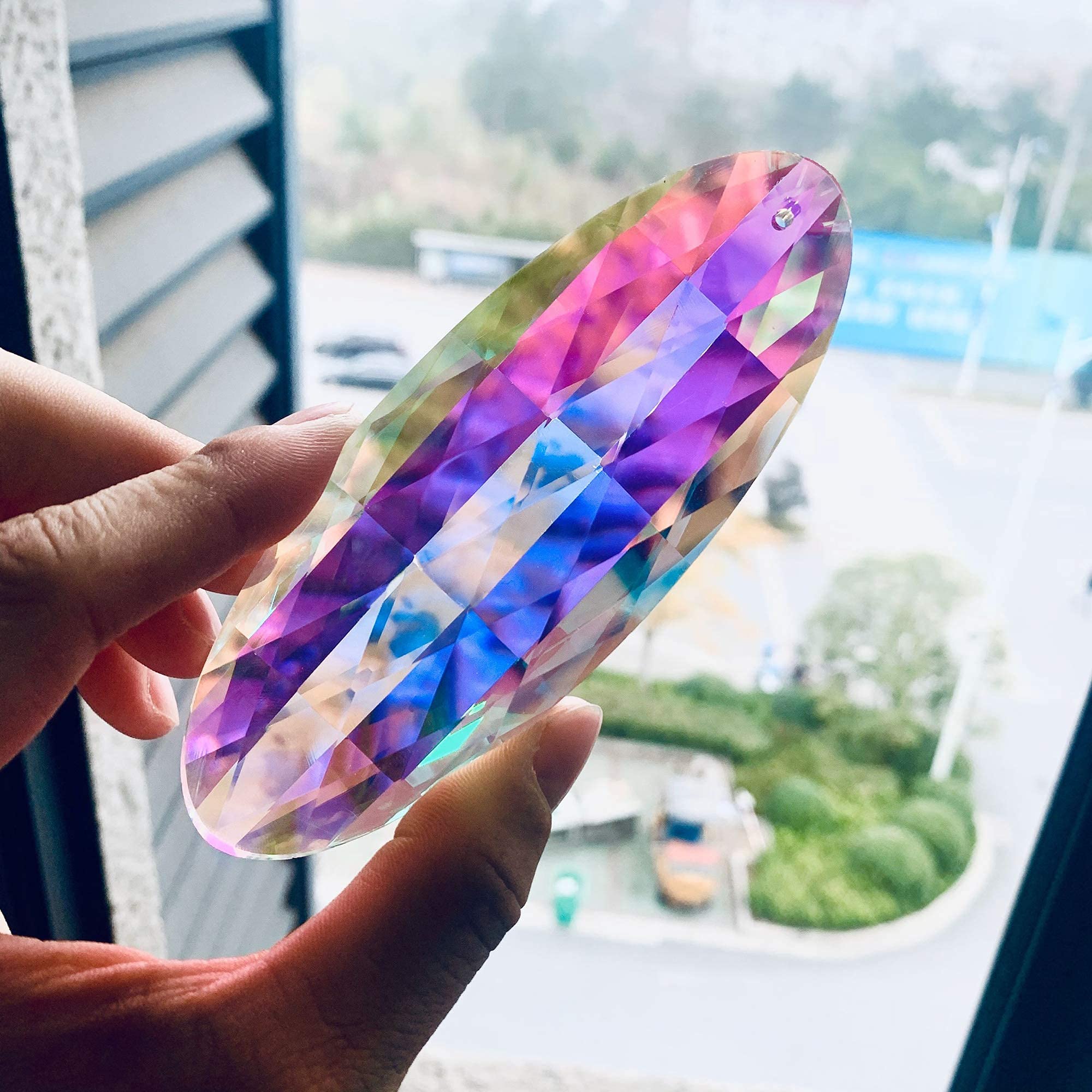 H&D HYALINE & DORA Rainbow Crystal Drop Prism Suncatcher Hanging Pendant Ornament Window Sun Catcher,120mm