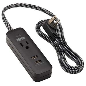 tripp lite 1-outlet surge protector with 2 usb ports (2.1a shared) - 4 ft. cord, 5-15p plug, 450 joules, black (tlp104usb)