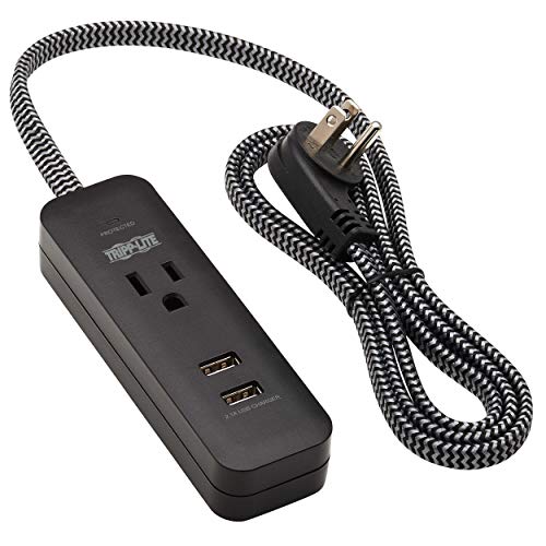 Tripp Lite 1-Outlet Surge Protector with 2 USB Ports (2.1A Shared) - 4 ft. Cord, 5-15P Plug, 450 Joules, Black (TLP104USB)