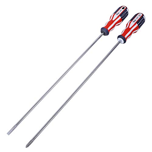 uoboeuq Slotted and Phillips Screwdriver, PH1 12" Long Cross-head Screwdriver & Flat Blade Screwdriver, Magnetic Screwdriver with Rubber Handle 2 Packs