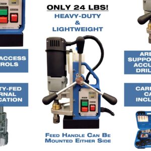 CS Unitec | 32B Portable Magnetic Drill Press | 900W 1-speed Benchtop Power Drill Machine w/up to 1-1/2" Diameter, 7-1/2" Depth of Cut