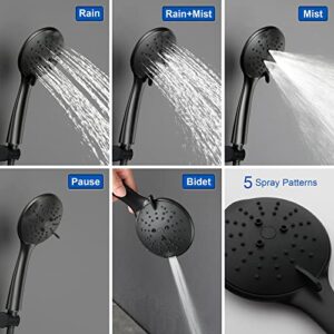 SHAMANDA Shower System, Shower Faucets Sets Complete with High Pressure 10" Rain Shower Head and 5-Setting Handheld Shower Head(Round-In Valve and Trim Included) Wall Mounted, Matte Black, L02-7