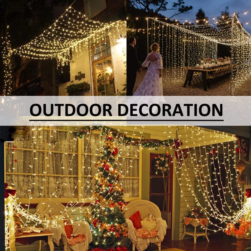 Solhice LED Curtain Lights Outdoor 20ft x10ft, 600 LED Plug in Hanging Window String Lights Indoor, Twinkle Lights Backdrop for Backyard Patio Wedding Bedroom Decor, Warm White (Not Connectable)