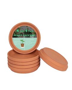 4 inch small terracotta pot plant saucer - 6 pcs small round plant pot saucers, small clay plant trays perfect for 3 inch 3.5 inch 4 inch flower pot with drainage hole and great for indoor or outdoor