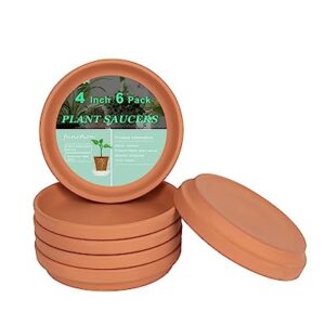 4 Inch Small Terracotta Pot Plant Saucer - 6 pcs Small Round Plant Pot Saucers, Small Clay Plant Trays Perfect for 3 Inch 3.5 Inch 4 Inch Flower Pot with Drainage Hole and Great for Indoor or Outdoor