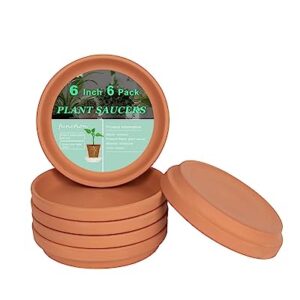 6 Inch Middle Terracotta Pot Plant Saucer - 6pcs Middle Round Plant Pot Saucers, Middle Clay Plant Tray Perfect for 5 Inch 5.5 Inch 6 Inch Flower Pot with Drainage Hole and Great for Indoor or Outdoor