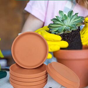 6 Inch Middle Terracotta Pot Plant Saucer - 6pcs Middle Round Plant Pot Saucers, Middle Clay Plant Tray Perfect for 5 Inch 5.5 Inch 6 Inch Flower Pot with Drainage Hole and Great for Indoor or Outdoor