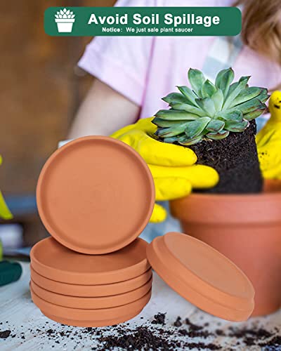 6 Inch Middle Terracotta Pot Plant Saucer - 6pcs Middle Round Plant Pot Saucers, Middle Clay Plant Tray Perfect for 5 Inch 5.5 Inch 6 Inch Flower Pot with Drainage Hole and Great for Indoor or Outdoor