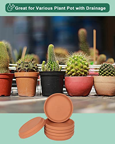 6 Inch Middle Terracotta Pot Plant Saucer - 6pcs Middle Round Plant Pot Saucers, Middle Clay Plant Tray Perfect for 5 Inch 5.5 Inch 6 Inch Flower Pot with Drainage Hole and Great for Indoor or Outdoor