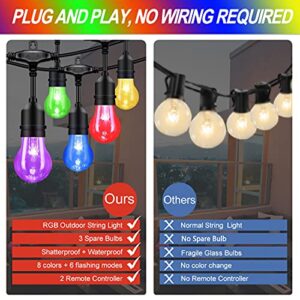 IPStank 96FT Outdoor Patio Lights Color Changing, RGB LED String Lights with 32 E26 Shatterproof Edison Bulbs, Dimmable Patio String Lights for Backyard Garden, 2 Remote Controllers