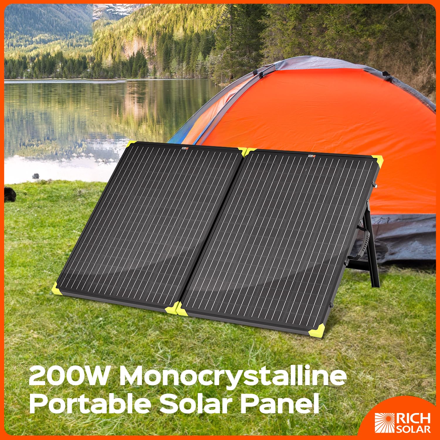 RICH SOLAR 200W Monocrystalline Portable Solar Panel Foldable Suitcase Solar Panel Built-in Kickstand