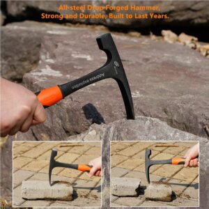 Forged Brick Hammer, Geologist Rock Pick, Bricklayer's/Mason's Hammer - 30 oz Masonary Tool with Forged Steel Construction & Shock Reduction Grip