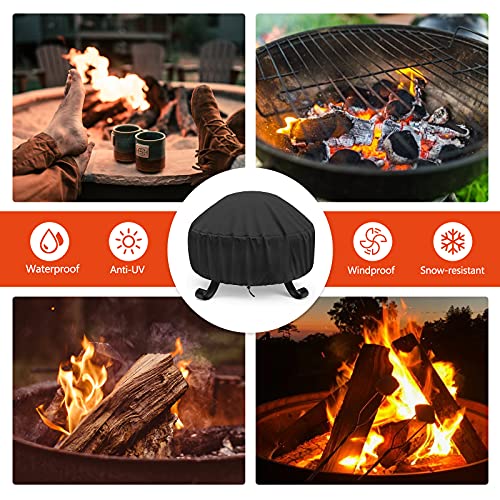 Maybret Fire Pit Cover Round for Fire Pit 22 Inch - 34 Inch,420D Heavy Duty Outdoor Firepit Cover Round,Waterproof, Dustproof and Anti UV, Fit All Seasons,Full Coverage Patio Outdoor Fireplace