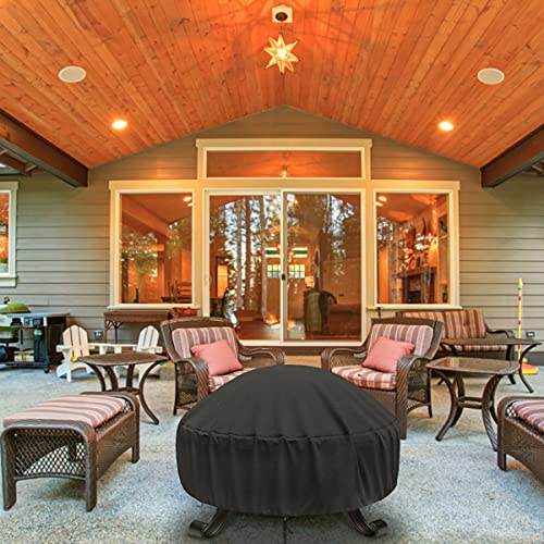 Maybret Fire Pit Cover Round for Fire Pit 22 Inch - 34 Inch,420D Heavy Duty Outdoor Firepit Cover Round,Waterproof, Dustproof and Anti UV, Fit All Seasons,Full Coverage Patio Outdoor Fireplace