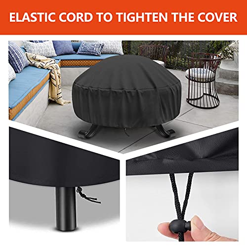 Maybret Fire Pit Cover Round for Fire Pit 22 Inch - 34 Inch,420D Heavy Duty Outdoor Firepit Cover Round,Waterproof, Dustproof and Anti UV, Fit All Seasons,Full Coverage Patio Outdoor Fireplace