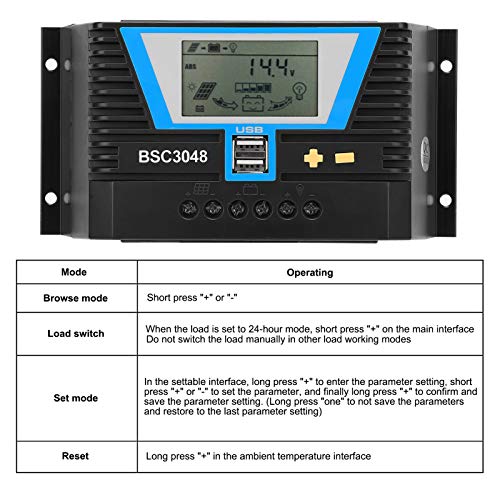 Walfront 40A Solar Charge Controller for Variety Batteries BSC3048 12V/24V/36V/48V Solar Panel Charge Controller Intelligent Regulator with 5V USB Port