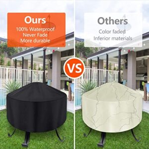 Vodche Fire Pit Cover Round for Fire Pit 22 Inch - 32 Inch, 420D Heavy Duty Outdoor Fire Pit Cover Full Coverage Patio Outdoor Fireplace Cover, Waterproof, Dustproof and Anti UV, Fit All Seasons