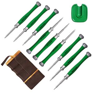 kaisi precision screwdriver set magnetic phillips, flat and torx, 10-piece professional repair kit with leather bag for electronics, computer, laptop, phone, watch, jewelry, eyeglasses, gamepad, toys