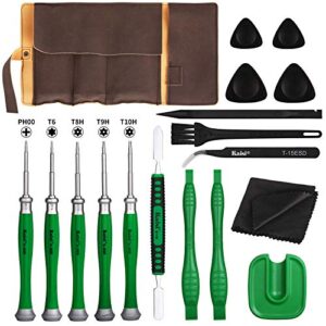 kaisi 17 in 1 xbox repair tool kit t6 t8 t9 t10 torx security screwdriver set for xbox one xbox 360 controller and ps3 ps4 game console with ph00 screwdriver, spudgers, tweezer, cleaning brush & cloth