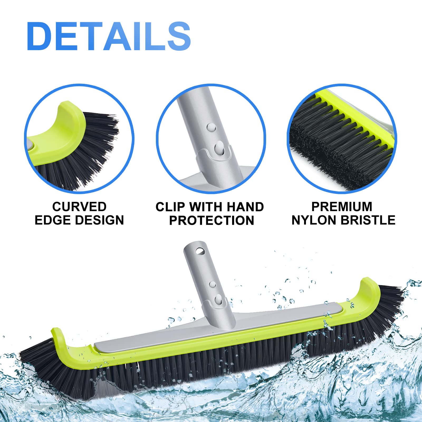 Sepetrel Pool Brush Head for Cleaning Pool Walls,Heavy Duty Inground/Above Ground Swimming Pool Scrub Brushes with Premium Strong Bristle & Reinforced Aluminium Back