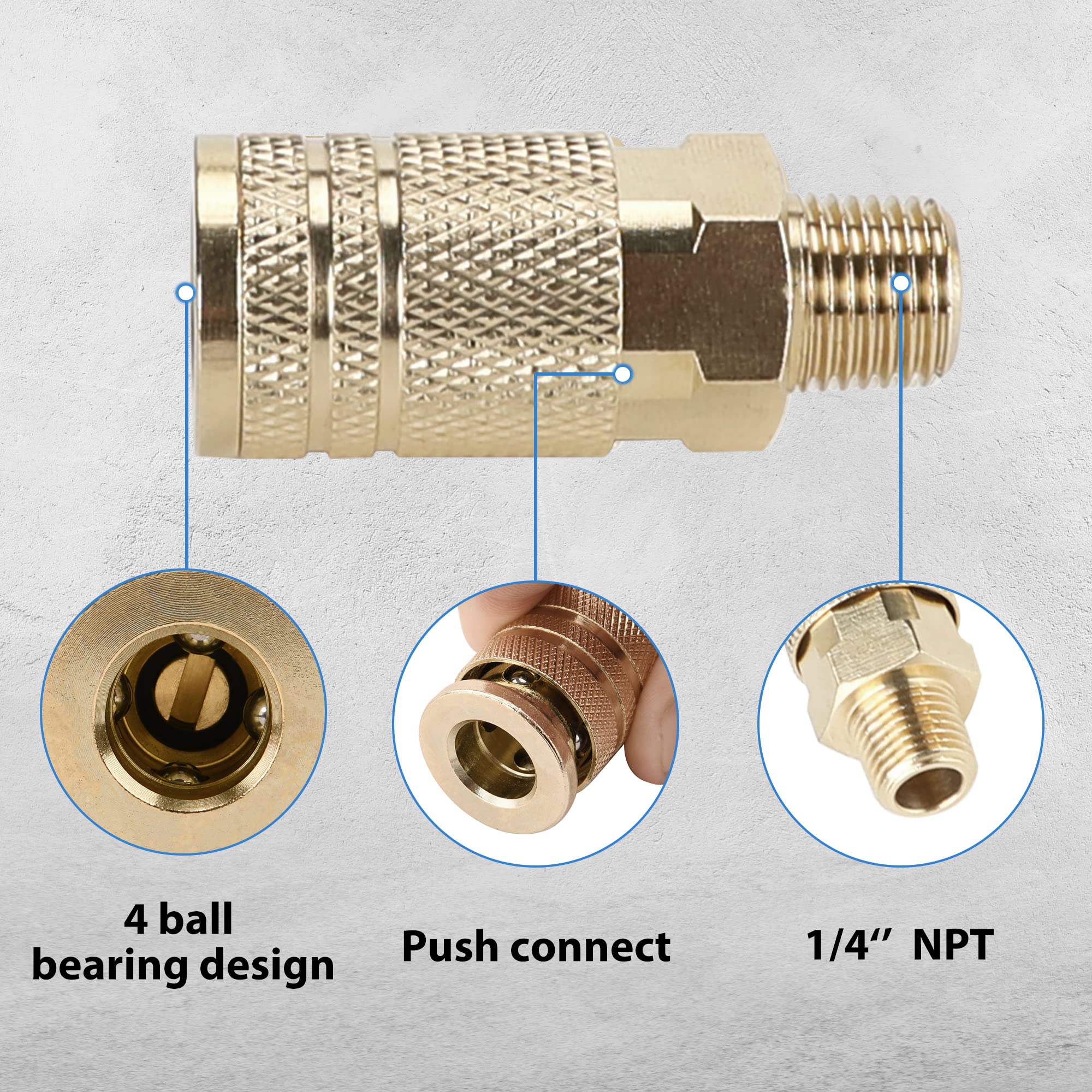 Hynade 1/4 Inch NPT Plug Male Female Industrial Air Plug, Male Coupler, Pneumatic Plugs, Quick Connector Air Fittings Kits(1/4'' F-NPT)