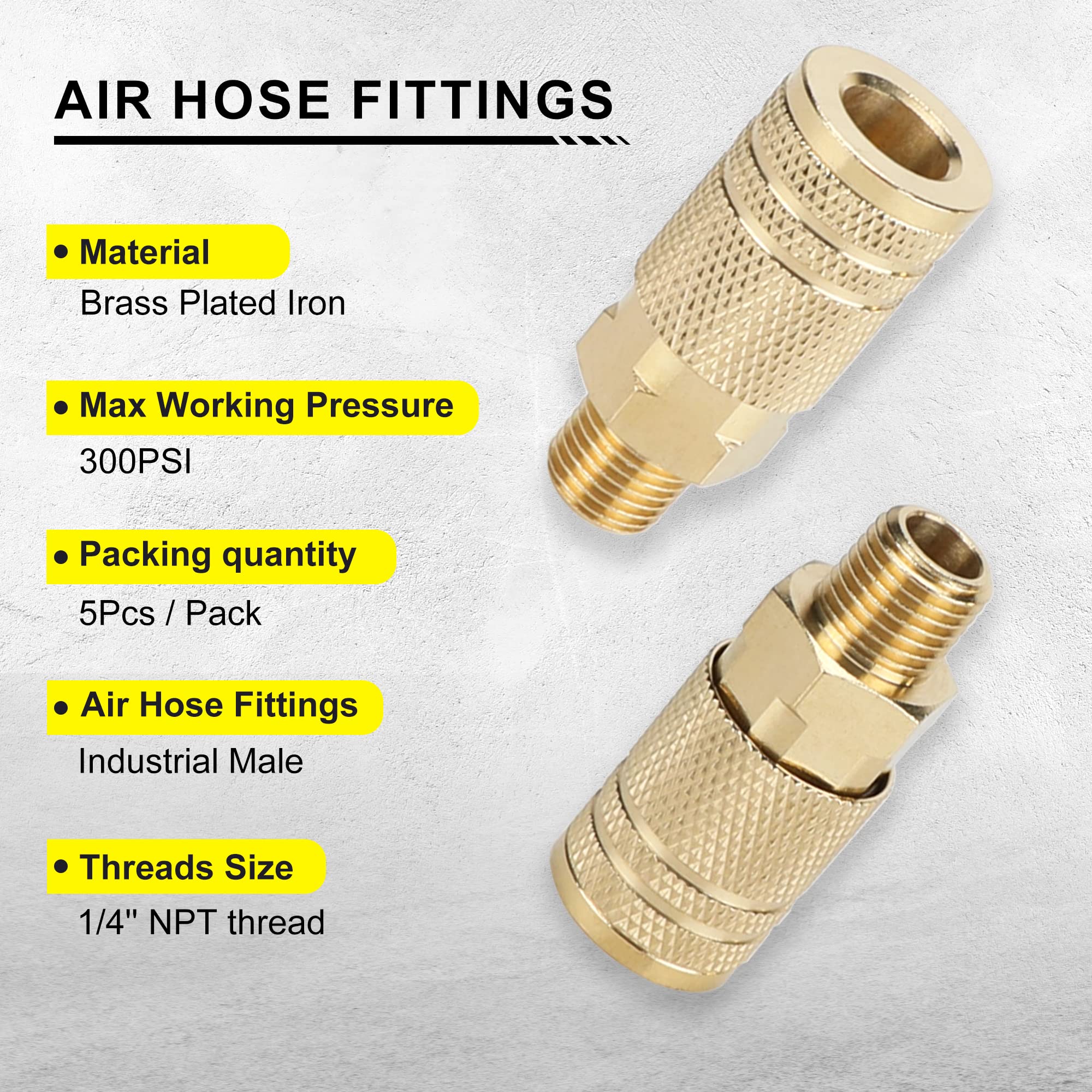 Hynade 1/4 Inch NPT Plug Male Female Industrial Air Plug, Male Coupler, Pneumatic Plugs, Quick Connector Air Fittings Kits(1/4'' F-NPT)